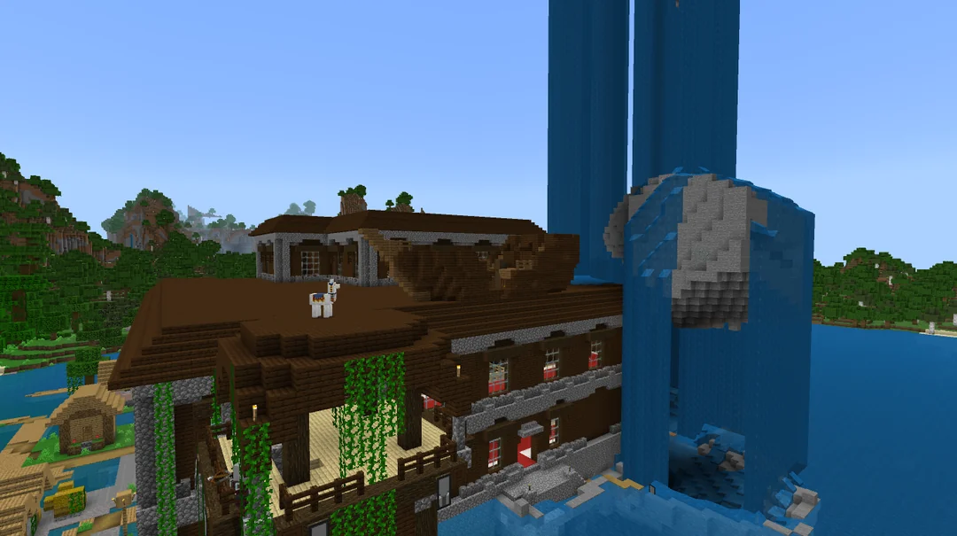 A crashed ship in unusual terrain in Minecraft seed 8945404261718843578